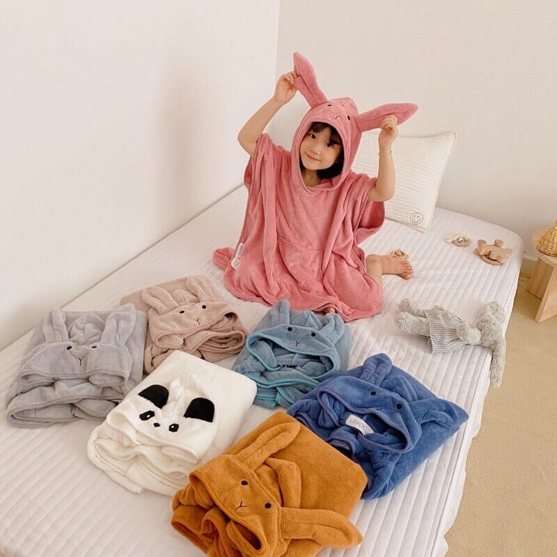 Cape de Bain Fille en Coton Rose