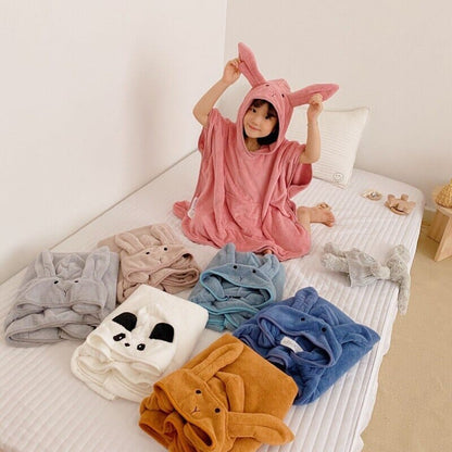 Cape de Bain Fille en Coton Rose